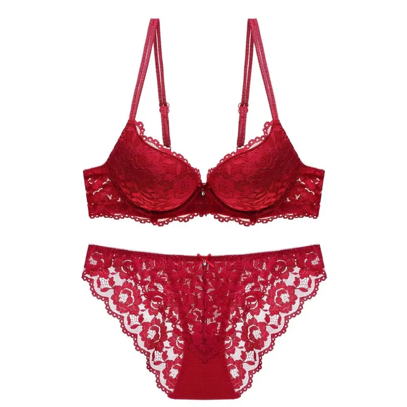 Comfortable Mesh Lace Flower Bra Low Waist Bowknot Push Up Bra Women Non Slip Lingerie Seamless Underwear Set Girl — image 10