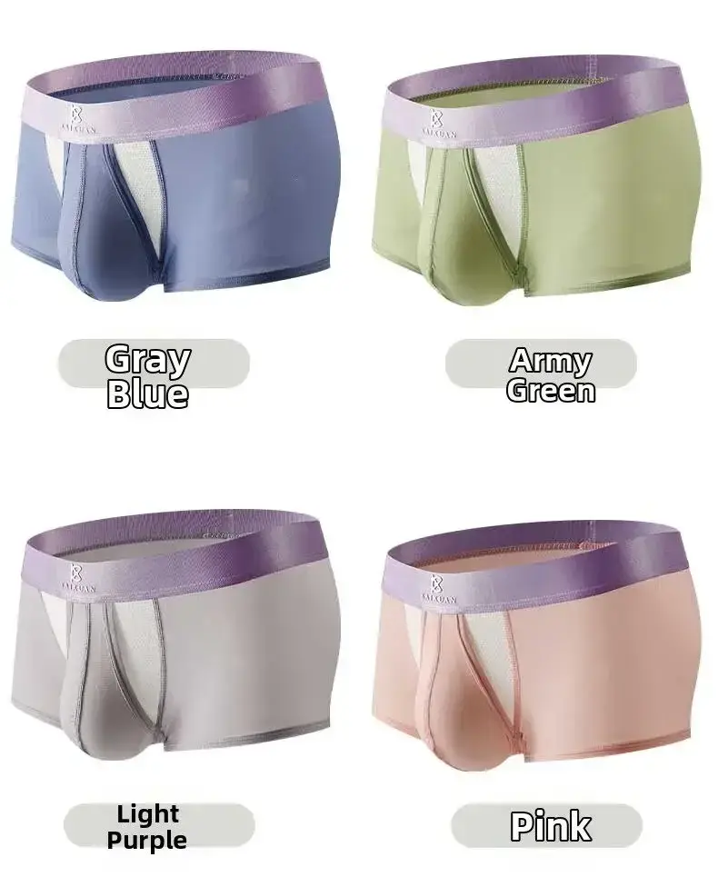 Ropa interior de seda de hielo de verano para hombre, Bóxer de secado rápido, pantalones cortos ligeros, transpirables, abertura lateral Separable, bragas no desmontables — image 10