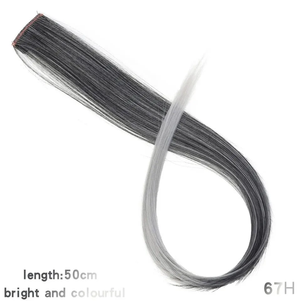 Feather Hair Extensions Purple Red Grey Synthetic Clip In Hair Feather Colorful False Hair Extension Mixed Color Straight Hair — image 49