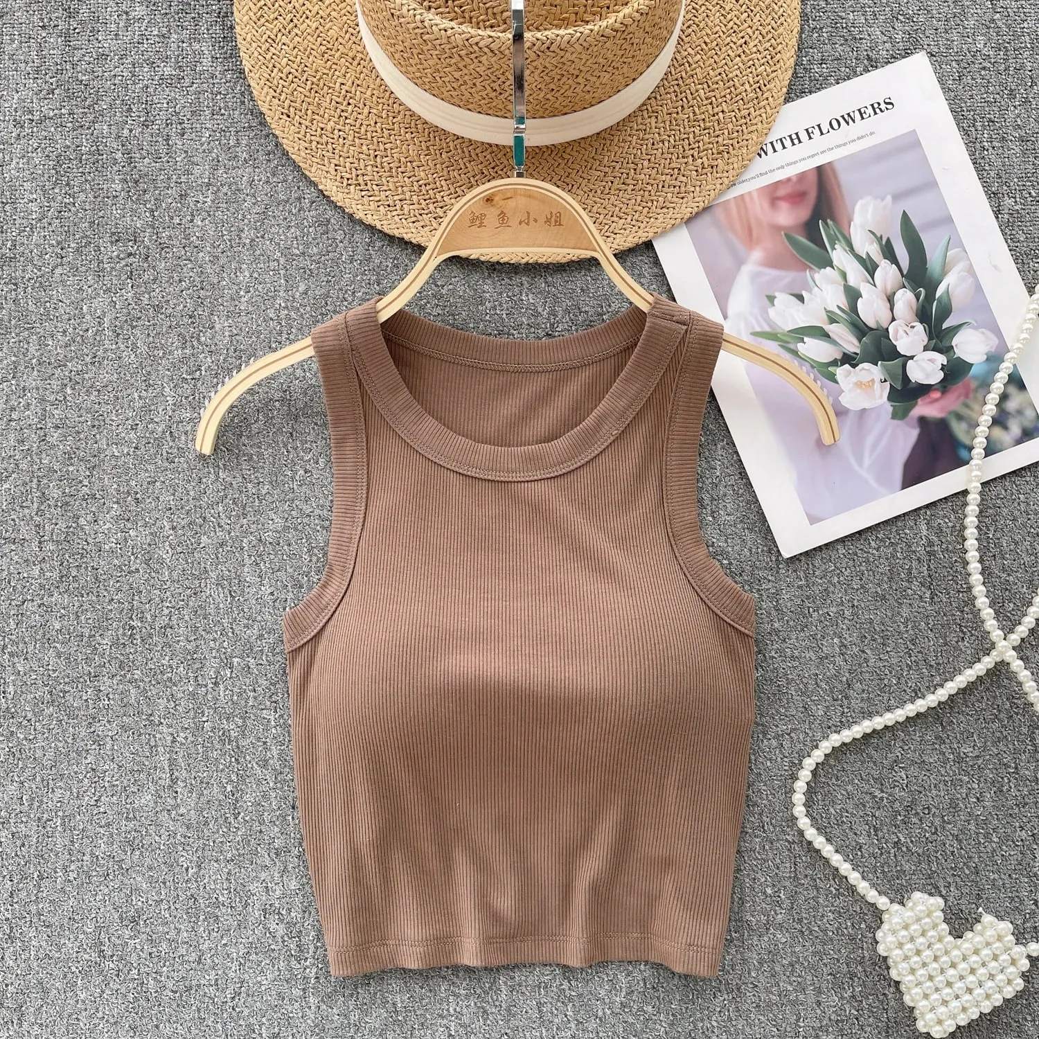 Sleeveless Knit Top Women Backless Korean Bra O Neck Solid Elastic Waist Ladies Elegant Fashion Casual Crop Top — image 8