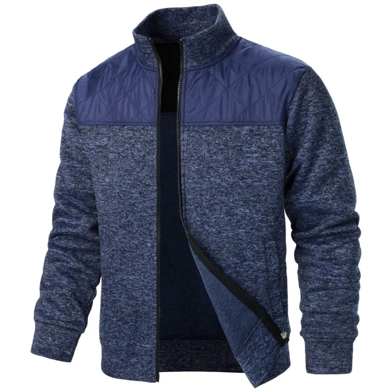 Men's Patchwork Sweatshirts Stand Collar Jacket Slim Fit Cardigan Streetwear Sportswear Casual Zip Up Coat Outdoor Tracksuit Men — image 3