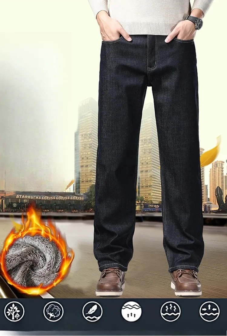 Calça jeans grossa forrada de lã masculina, calça jeans quente estiramento slim fit confortável e macia para uso diário, roupas de trabalho — image 8