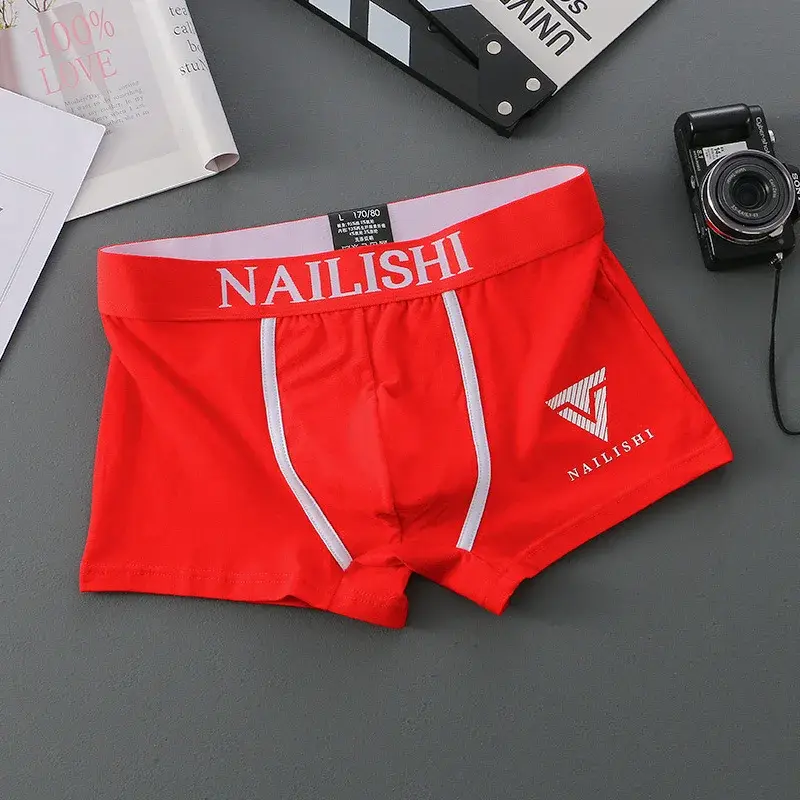 2 Piece Men's Underwear Burst of Cotton Breathable Youth Boxer Shorts Letter Trend Mid-waist Quadrangle Shorts Flat Corner Perso — image 12