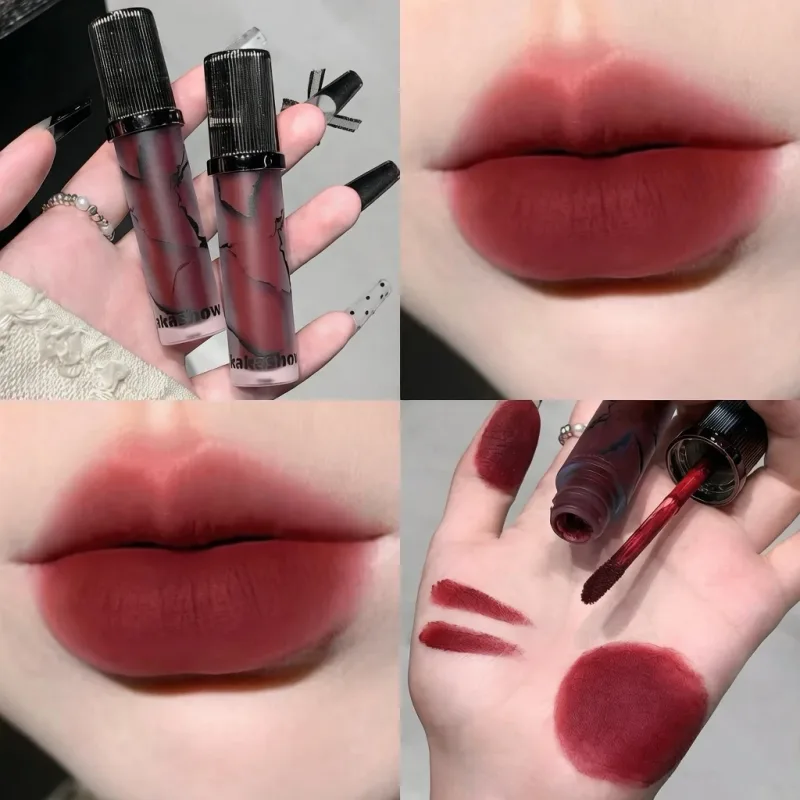 Mármore fosco labial lama veludo macio nevoeiro matiz labial de longa duração antiaderente copo cosméticos labiais