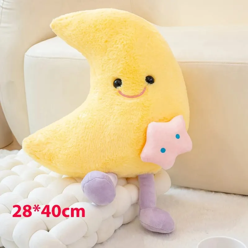 Lovely Smile Moon and Cloud Plush Pillow Comfortable Sofa Cushion Stuffed Soft Doll Home Car Decor Gift