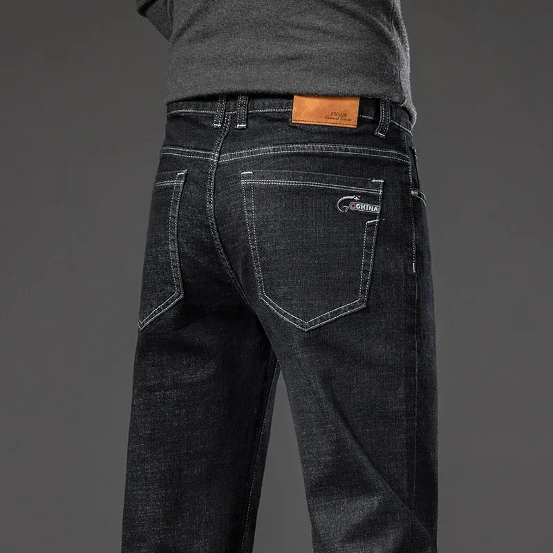 2025 vår höst, raka jeans, jeansbyxor för män, klassisk stil Business Stretch Casual byxor Stor storlek 40 42 44 46 — image 3