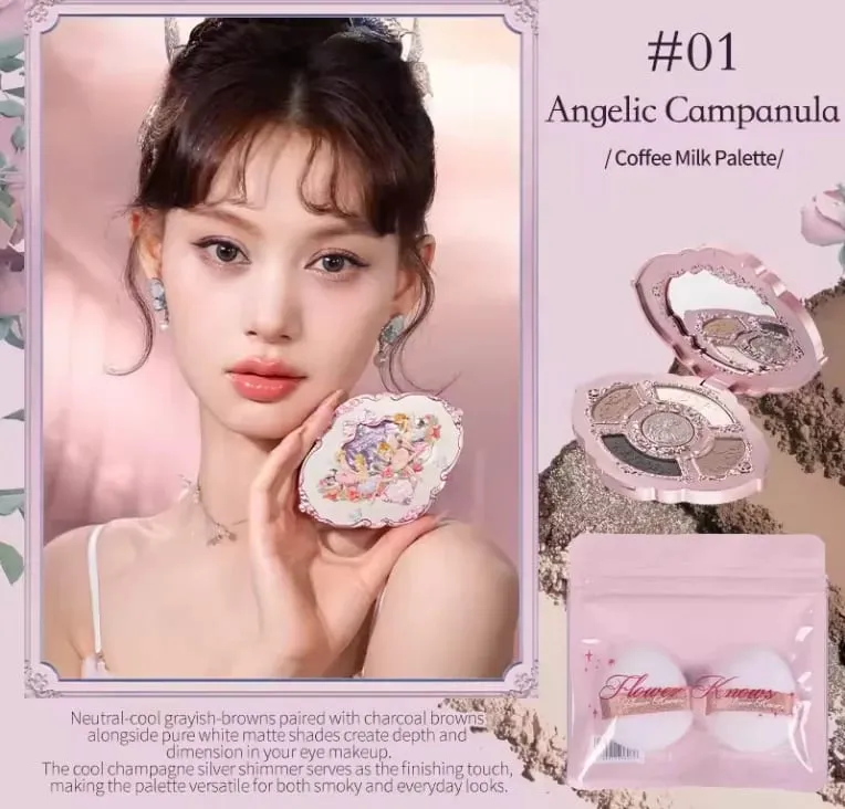 Flower Knows Bunny Garden Collection 6-Color Makeup Eyeshadow Contour Palette Eye Brush Puff Set Eye Glitter Korean Makeup Kit — image 14
