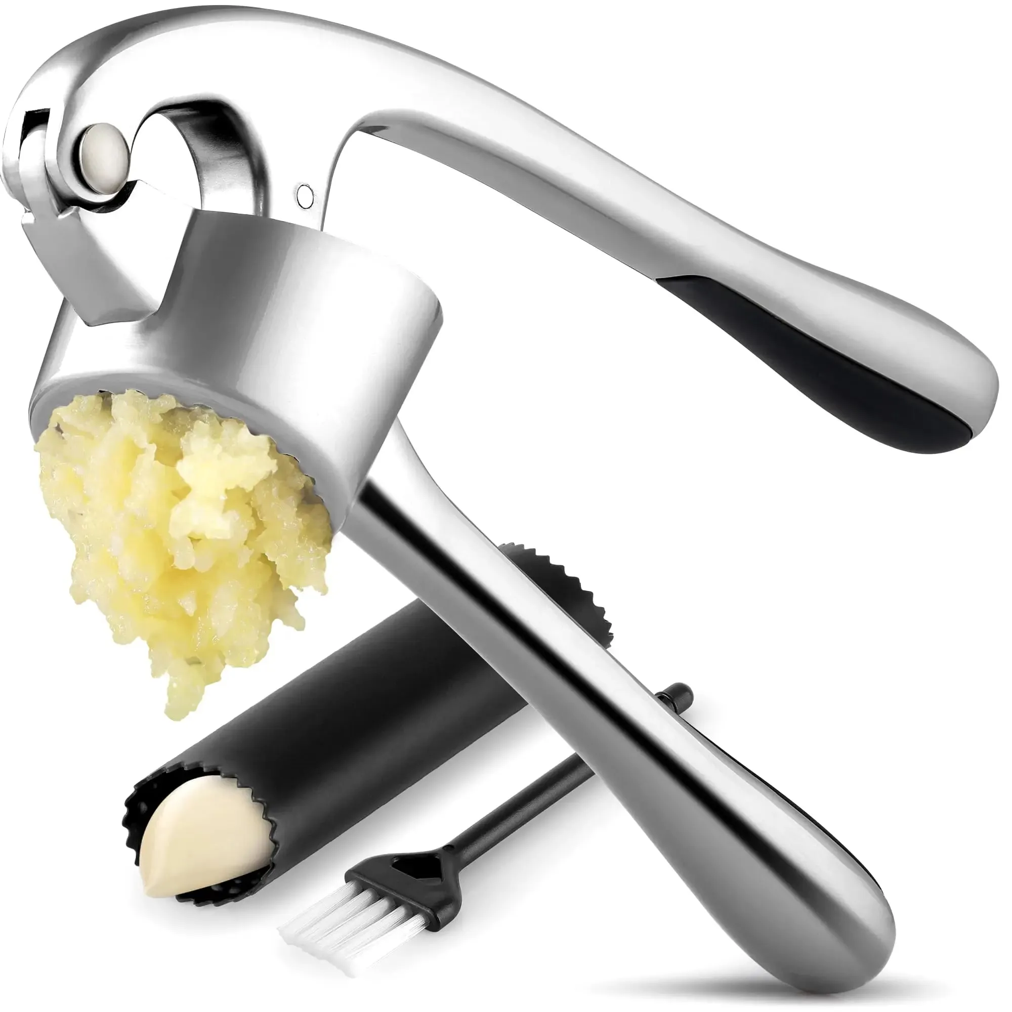 Kitchen Large Premium Garlic Press Set - Bigger Bowl for Bigger Garlic - Rust Proof & Dishwasher Safe Garlic Mincer Tool — image 1