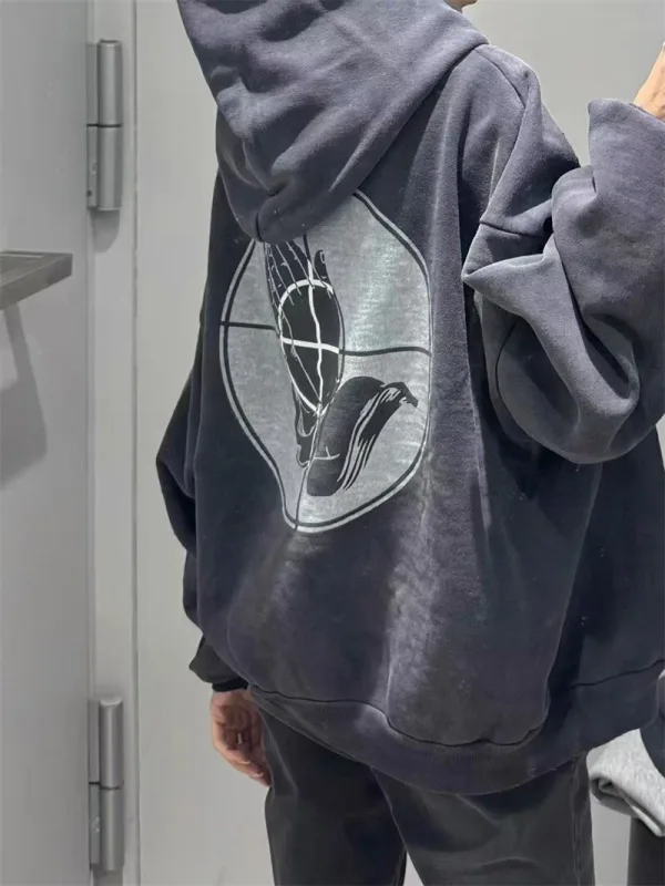 2025 Saint Star Pattern Printed Pure Cotton Washed Vintage Hoodie High Street Casual Loose Fashion Fleece Oversize Trendy Tops
