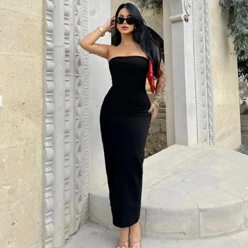 2025 Womens Strapless Dresses Summer Off White Black White Dress Midi Ruffled Off Shoulder Backless Dress Prom Vestidos 066 — image 3