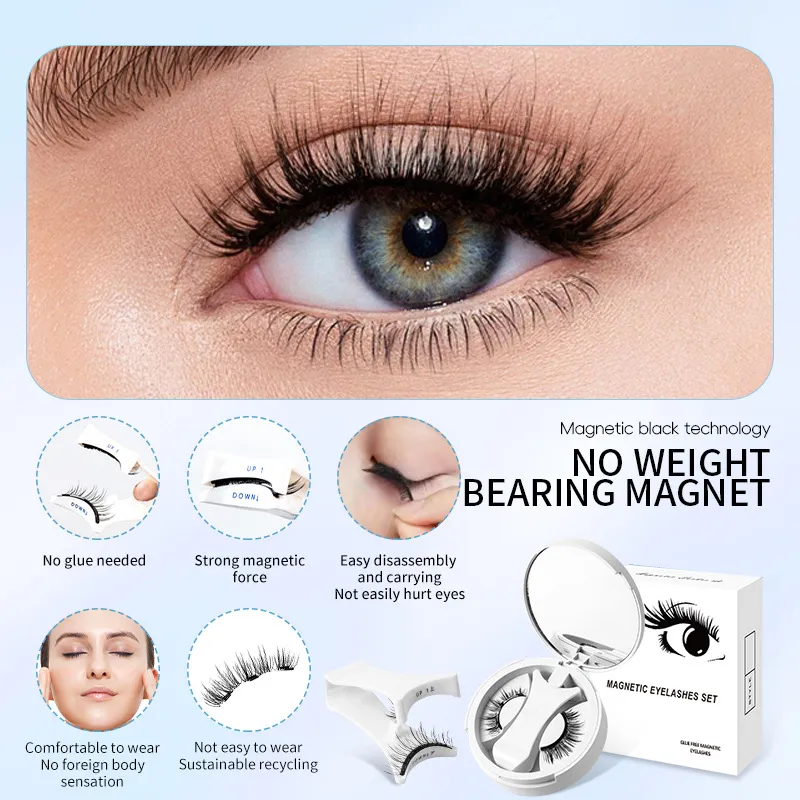 Brown Lashes 3Magnetic eyelashes integrated storage box 3D false eyelash with applicater natural thick glue-free eye lashes drop — image 6