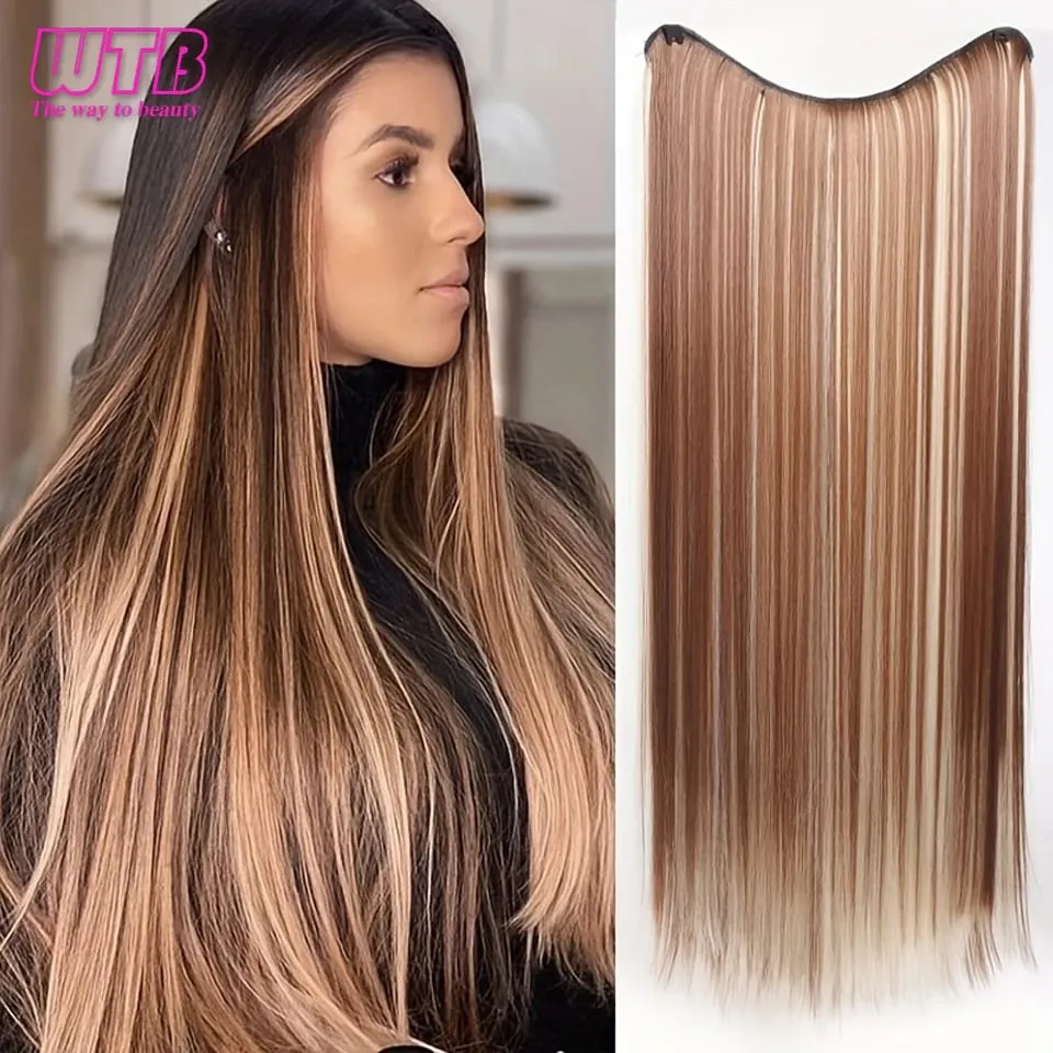 Synthetic 4 Clip In Hair Extensions Long Straight Hairstyle Hairpiece Black Brown Blonde 50CM Natural Fake Hair For Women