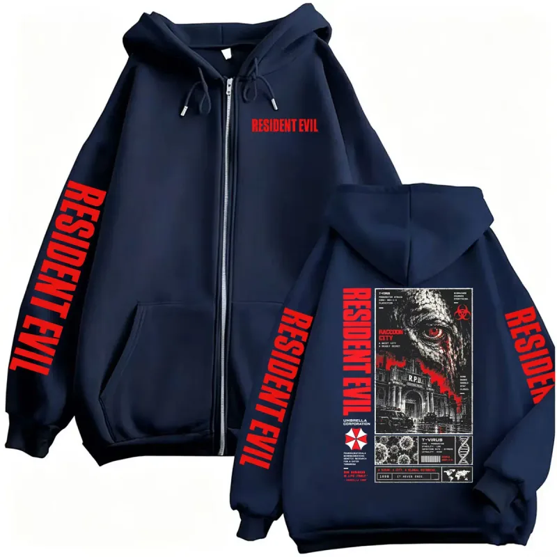 Vintaj Resident Evil T-Virus Permainan Seram Zip Up Hoodies Lelaki Wanita Harajuku Gothic Fesyen Jaket Sweatshirts Kot Streetwear — image 4