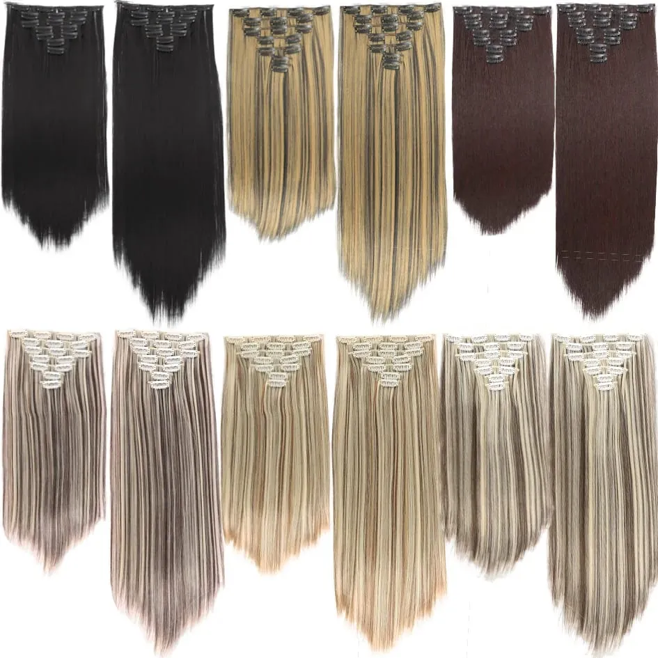 Synthetic 7 pieces/set 20inch/30inch straight hair extensions hair clips female hair accessories extended extensions — image 3