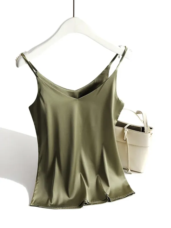 2026 Spaghetti Strap Top Women Halter V Neck Basic White Cami Sleeveless Satin Silk Tank Tops Women'S Summer Camisole — image 14