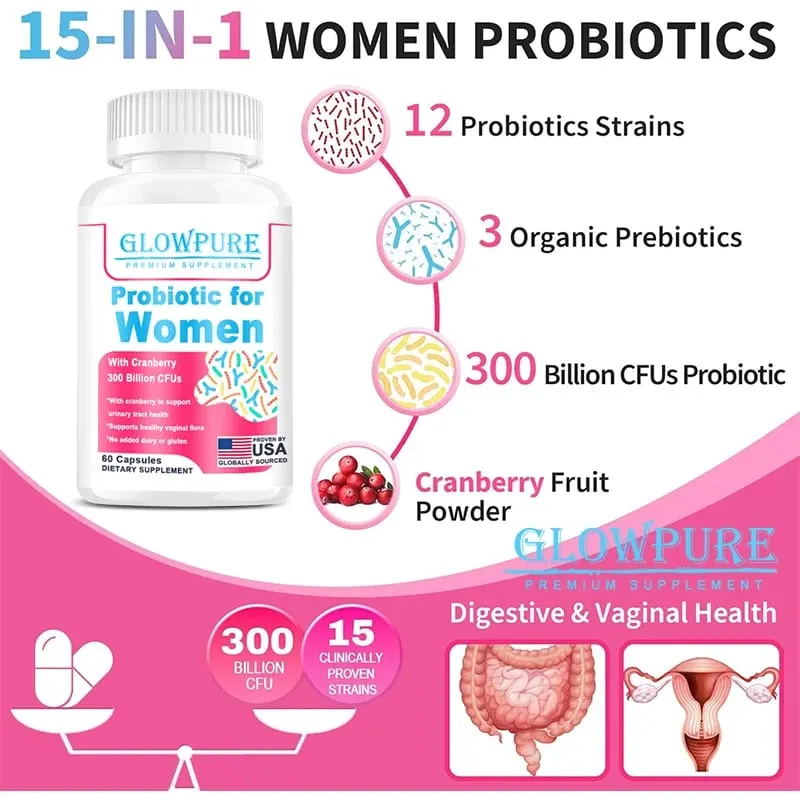 Probiotics for Women 300 Billion CFUs Probiotics 15-in-1 for Vaginal Urinary Tract PH Balance Digestive Gut Bloating Health — image 5