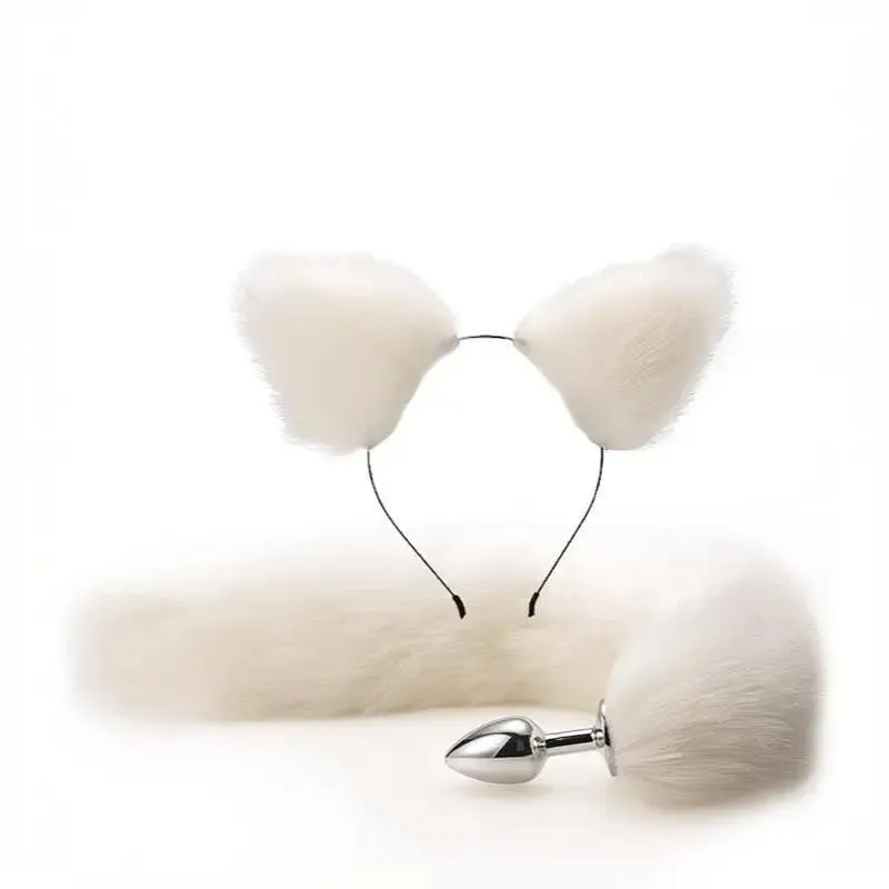 40cm Fox Tail anální kolík plyšové kočičí uši Čelenky Set anální kolík do ocasu Erotické Cosplay Sexuální hračky Ženy Anální masturbace