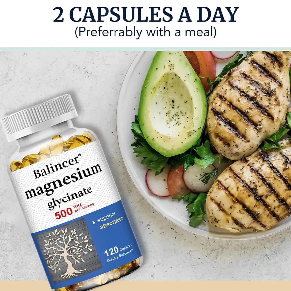 Magnesium Glycinate 500 Mg - 30/60/120 Capsules High Absorption Dietary Supplement for Sleep Heart & Muscles Health NON-GMO — image 5
