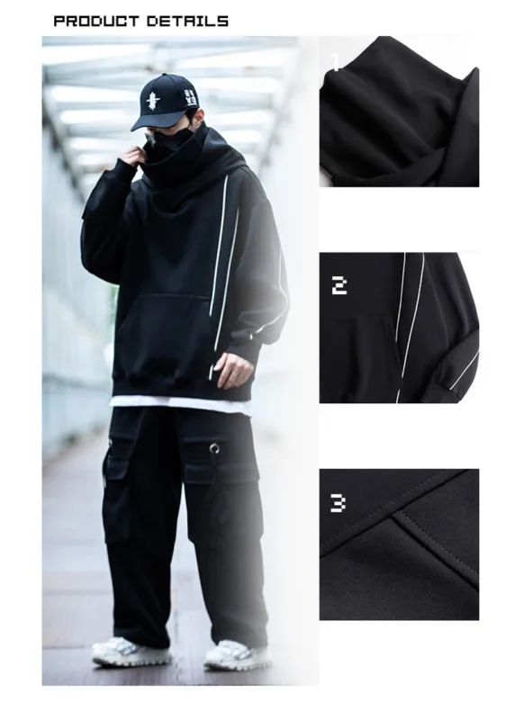 Autumn Men's Windbreaker Turtleneck Hooded Sweatshirts New Japanese Ninja Hoodies Women Line Print Oversized Y2K Vintage Hoodie — image 4