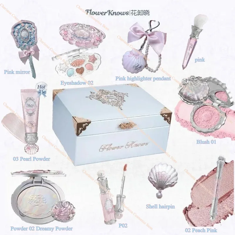 Flor sabe conchas pérola sombra essência lábio mel blush bochecha maquiagem frente 11 peças conjunto — image 11