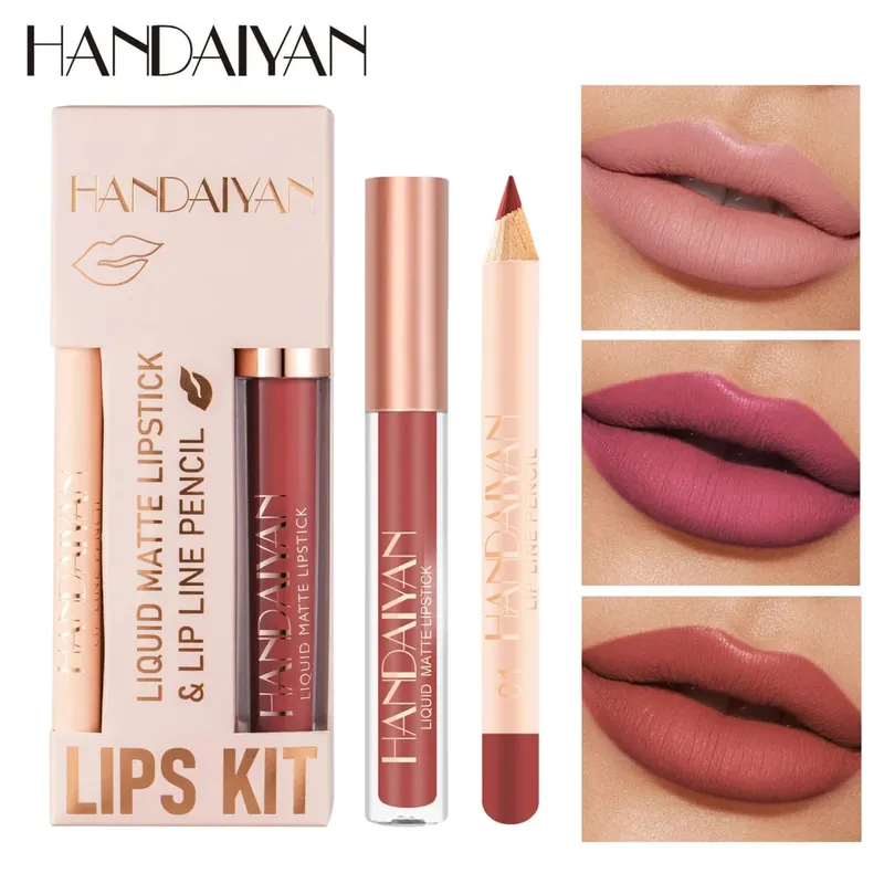 Women's 2-in-1 Lipstick Set with Lip Liner Waterproof Long-lasting Korean Makeup Matte Finish Cosmetics Kit Free Shipping