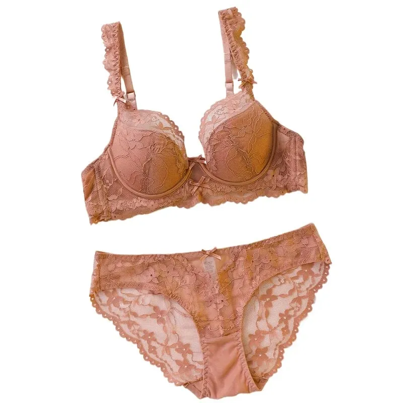 Ensemble de soutien-gorge Push Up en dentelle à armatures pour femmes, ensemble de Lingerie confortable, motif Floral solide, Bralette, adapté aux bonnets A/B/C — image 3
