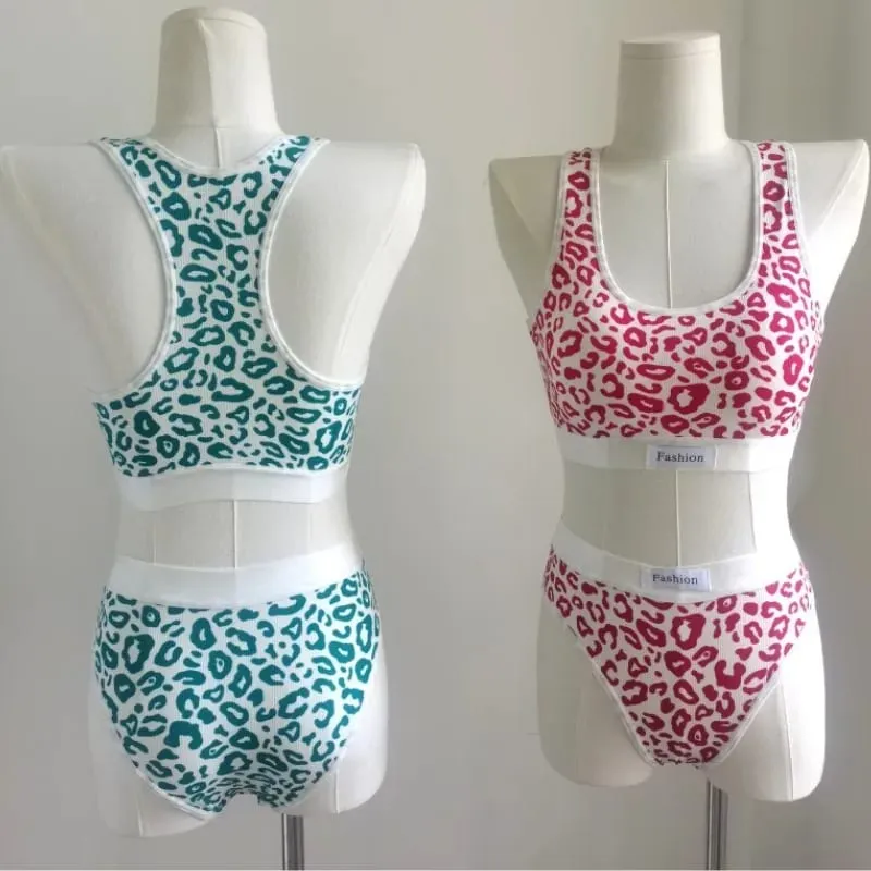 Set Bra Mulus Bra Nirkabel Bentuk Y Macan Tutul Wanita Celana Dalam Pinggang Rendah Pakaian Dalam Seksi Set Pakaian Dalam Wanita Bra Olahraga — image 4