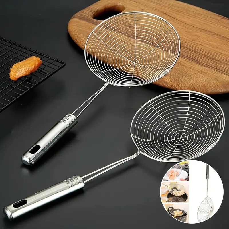 1pc Hot Selling Stainless Steel Strainer Ladle with Handle - Durable Wire Skimmer Spoon for Cooking Frying & Kitchen Use — image 4