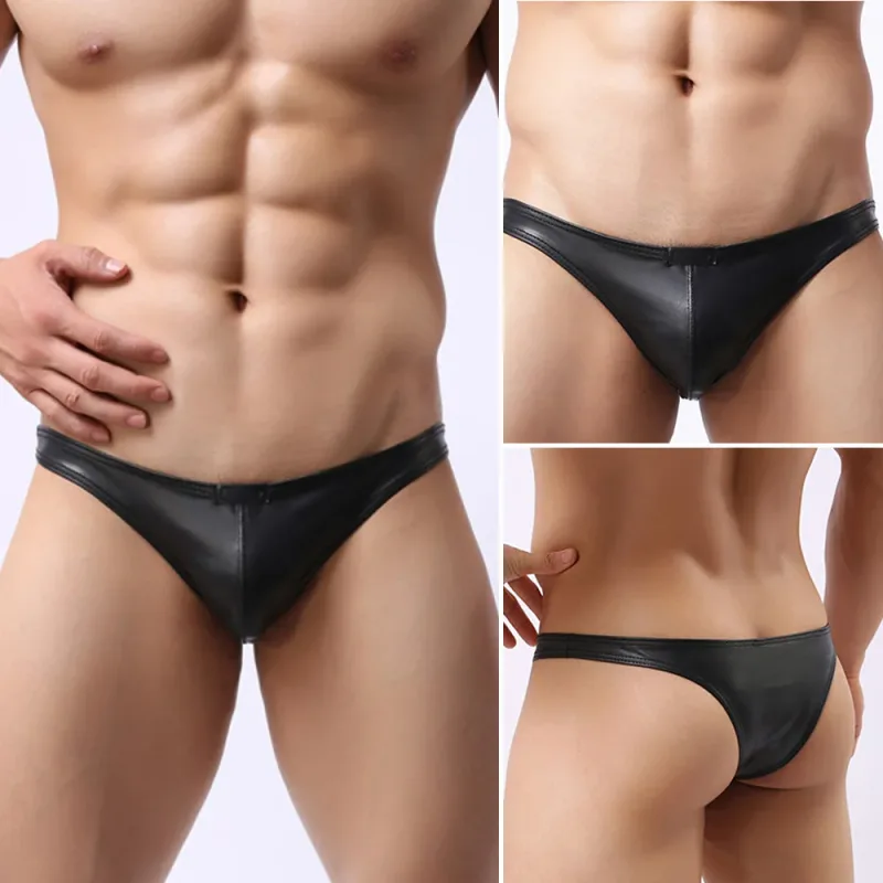 Undies Thong Underpants Stylish and Functional Men\\\'s Sexy PU Leather Underwear Briefs with Pouch Multiple Sizes — image 5
