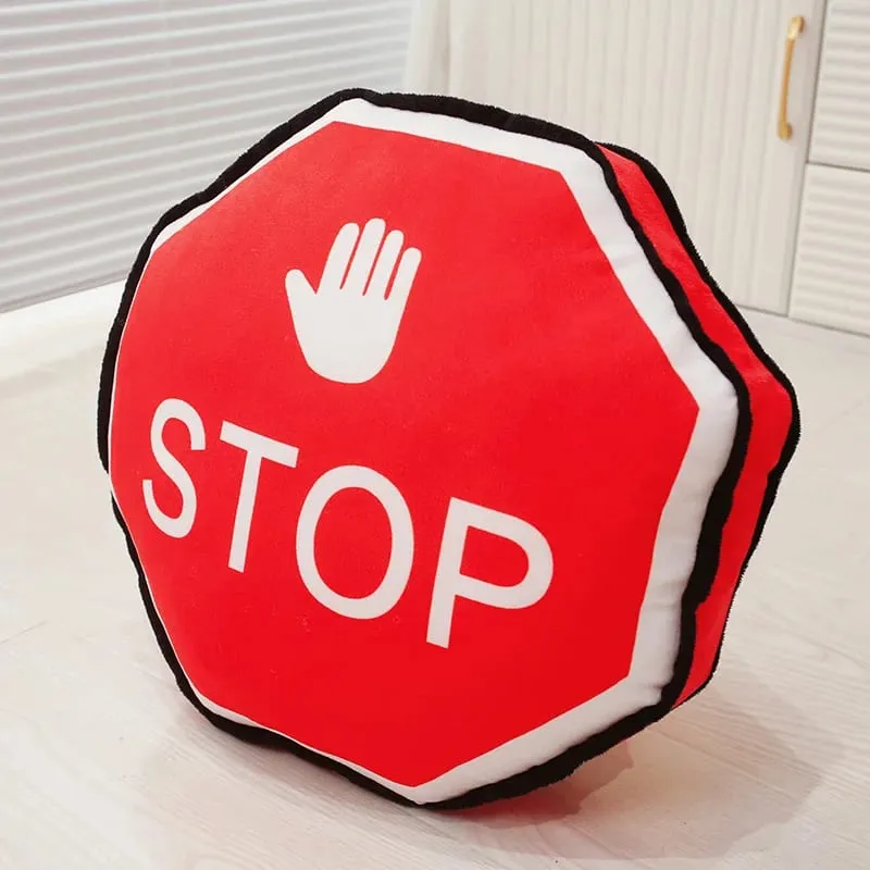 Plush Traffic Pillow Stuffed Car Tyre Roadblock Traffic Cone Signal Lamp STOP Transportation Sign Cushion Decor Plushie Men Gift