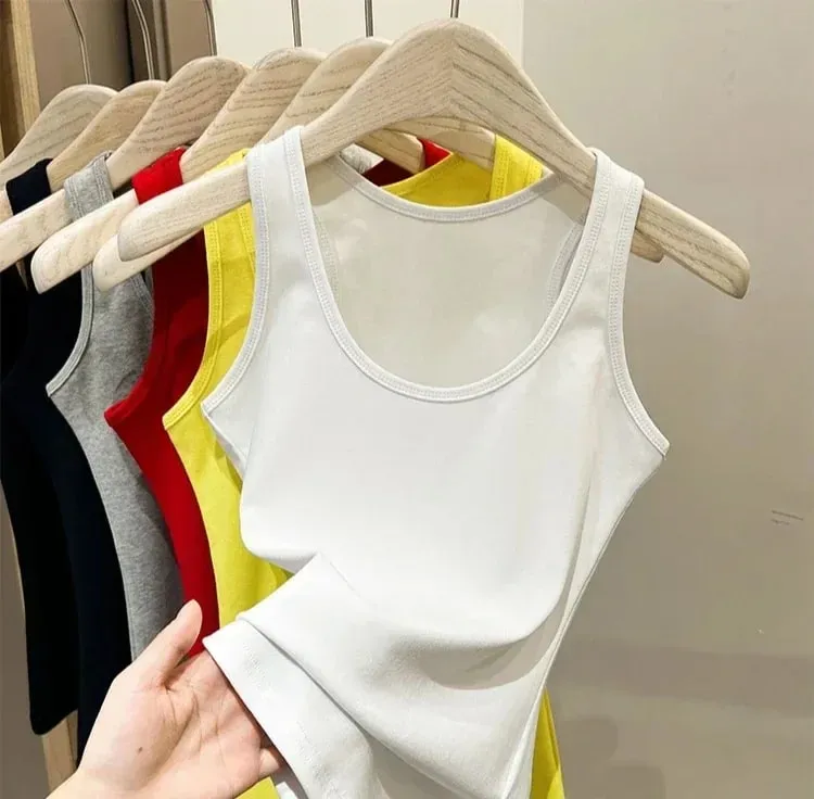 New Korean Style U-Neck Sleeveless Strap Tank Tops Slimming Base Layer Top Fashion Minimalist Design Summer Female Solid Camis — image 7