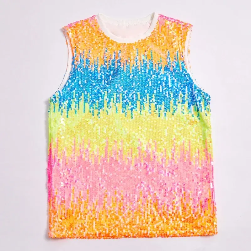 2025 Fashion Pullover Sleeveless Multi-color Sequined T-shirt/vest for Women Urban Street Style Multicolored Women's Tank Top — image 2