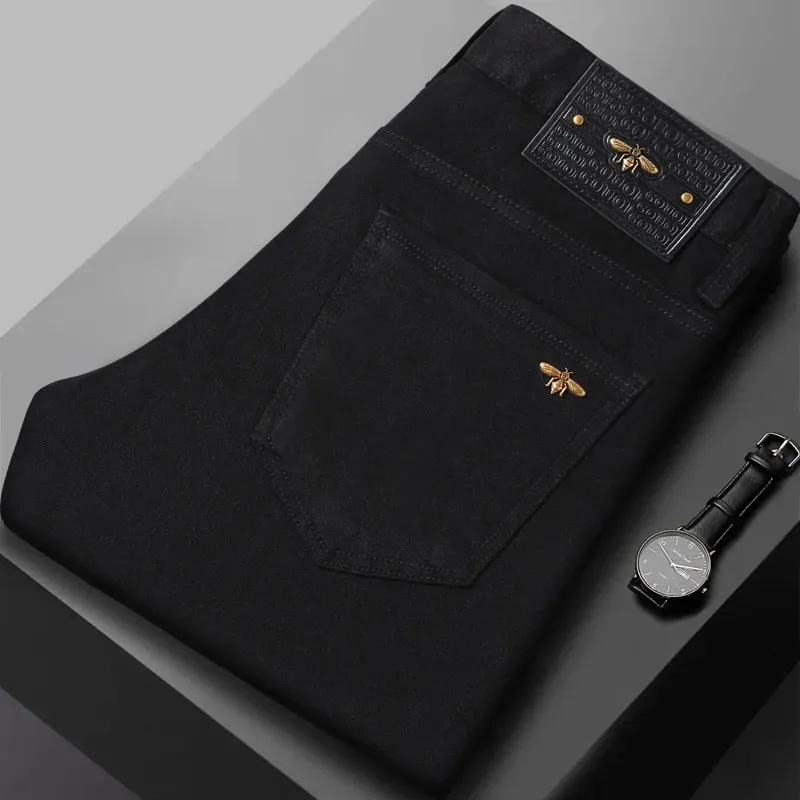 Pure black jeans for men simple fashionable light luxury trendy stretchy slim fit high-end versatile denim long pants — image 2