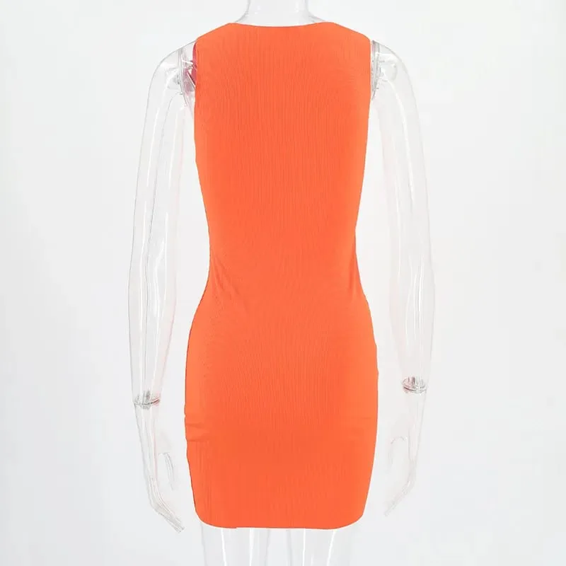 Women Summer Sexy Slim Wrap Hip Dress Solid Patchwork O-neck Sleeveless Mini Dresses INS Fashion High Street Sheath Vestidos — image 2