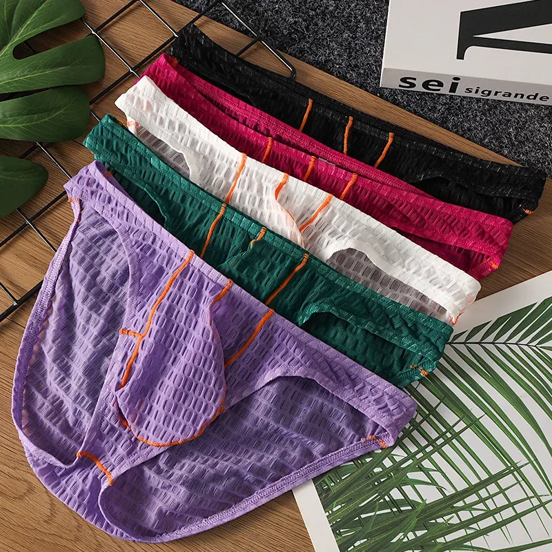Men Sexy Briefs Underwear Lace Breathable Briefs Underpants U Pouch Ice Silk Ropa Interior Hombre Slips Sissy Panties Cuecas — image 8