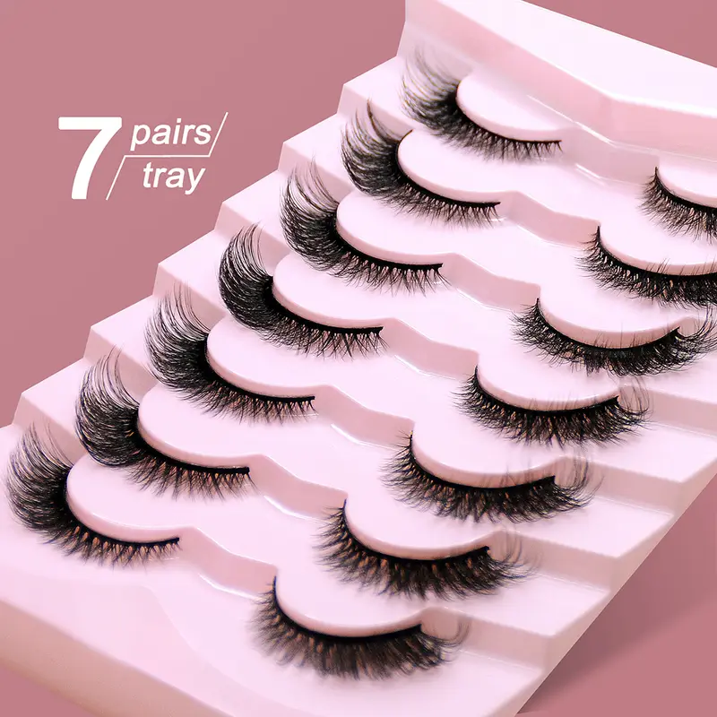 7 Pairs False Eyelashes Wispy Lashes Natural Look Fake Eyelashes Faux Mink Fluffy Strip False Lashes Pack