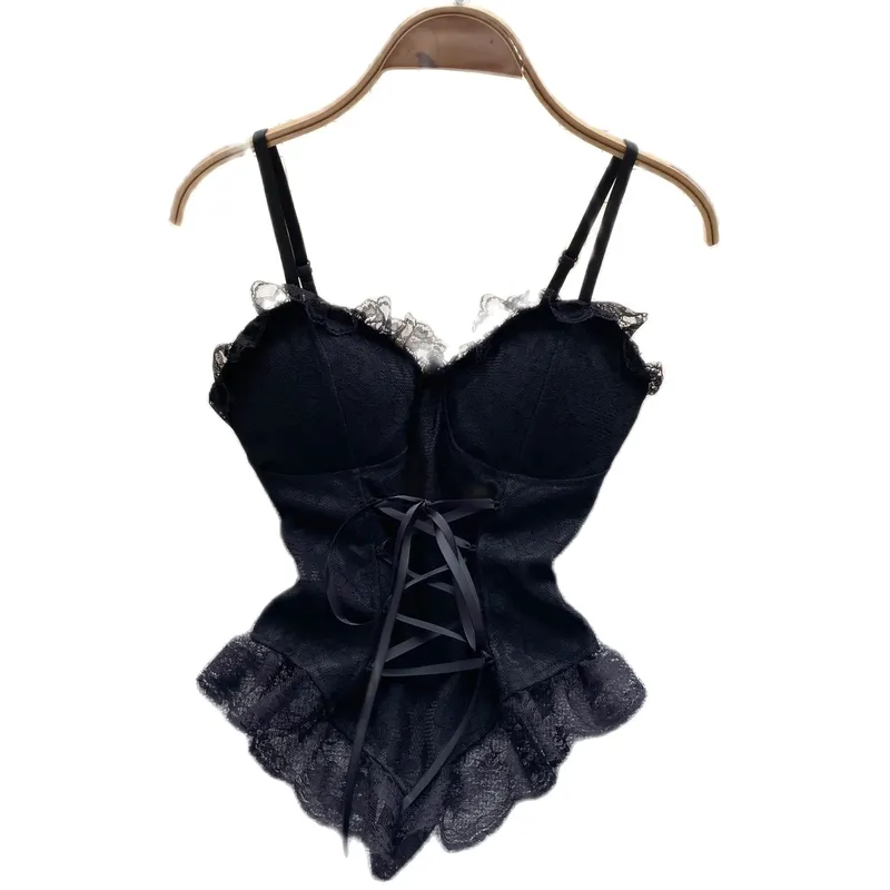Vintage Lace Corset Bustier Women Spaghetti Straps Tanks and Camis Sexy Slim Crop Top Urban Chic Camisole Fashion Summer Clothes — image 3