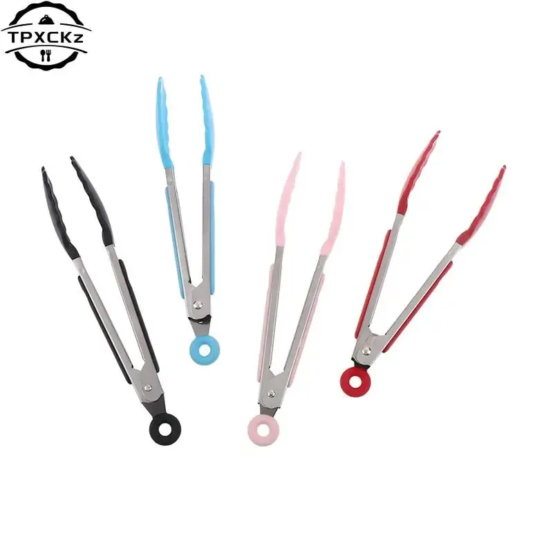 Silicone BBQ Grilling Tong Kitchen Cooking Salad Bread Serving Tong Non-Stick Barbecue Clip Clamp Stainless Steel Tools Gadgets — image 6