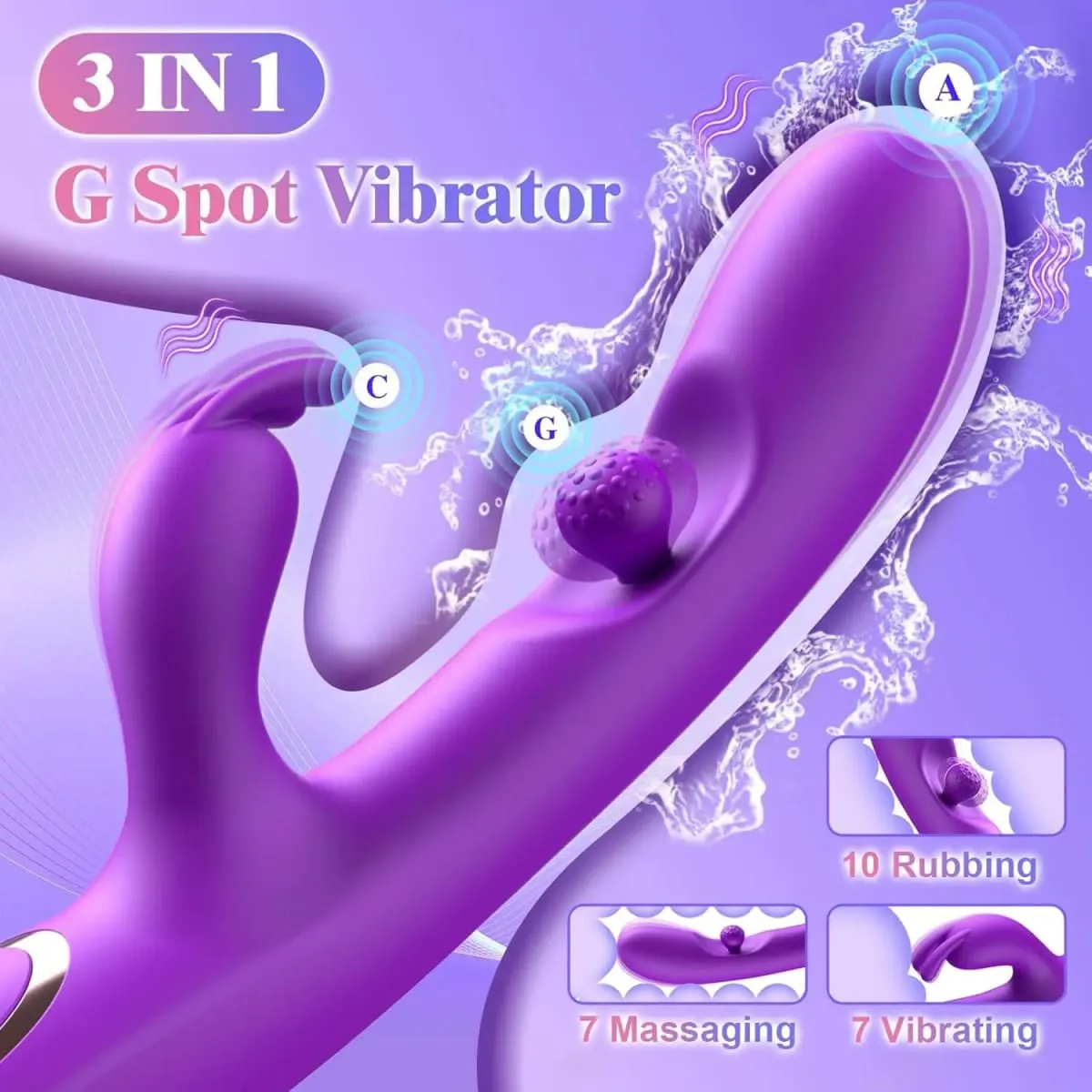 G Spot Dildo Vibrator 3 in 1 360° Rotation Powerful Clitoral Stimulator Soft Silicone Adults Product Sex Toy for Women Couple — image 3