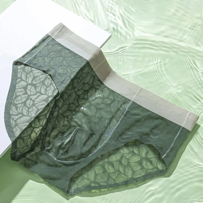 ผู้ชายผ้าไหมน้ำแข็ง Ultra-thin ชุดชั้นในลูกไม้ Jacquard Breathable Pantie 3D Bulge POUCH โปร่งใสตาข่ายชุดชั้นใน — image 12