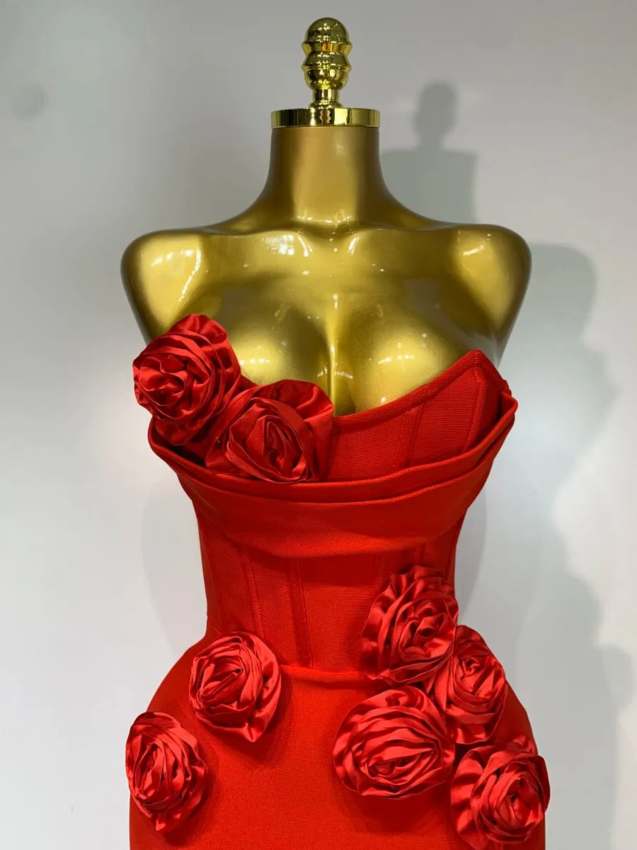 2025 ใหม่ล่าสุดผู้หญิงเซ็กซี่Backlessดอกไม้สีแดงMidiชุดCelebirty Elegant Evening Club Partyชุดวันเกิด — image 5