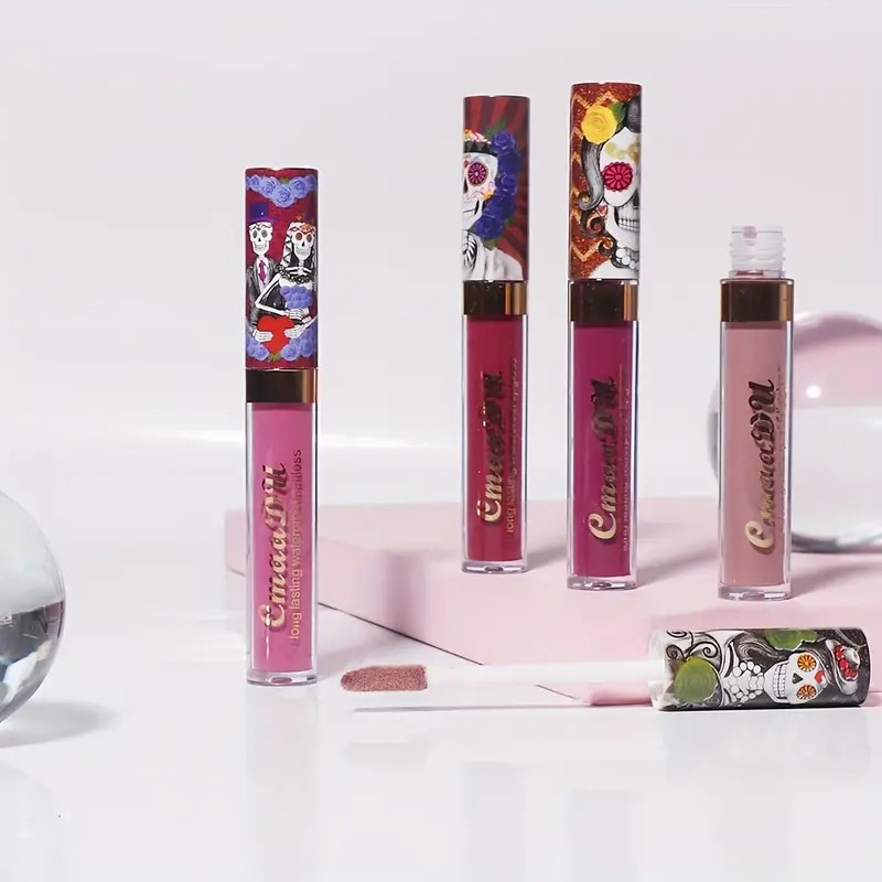 1pcs Matte Lip Gloss - Long-Lasting Waterproof Non-Fading for All Skin Types - Vibrant Red Shades with Floral & Skull Designs — image 6