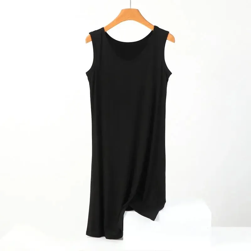 Summer Modal Sleeveless Dress Solid color Tank dress Large size 8XL Mid-Length Bottoming Cami dresses All match
