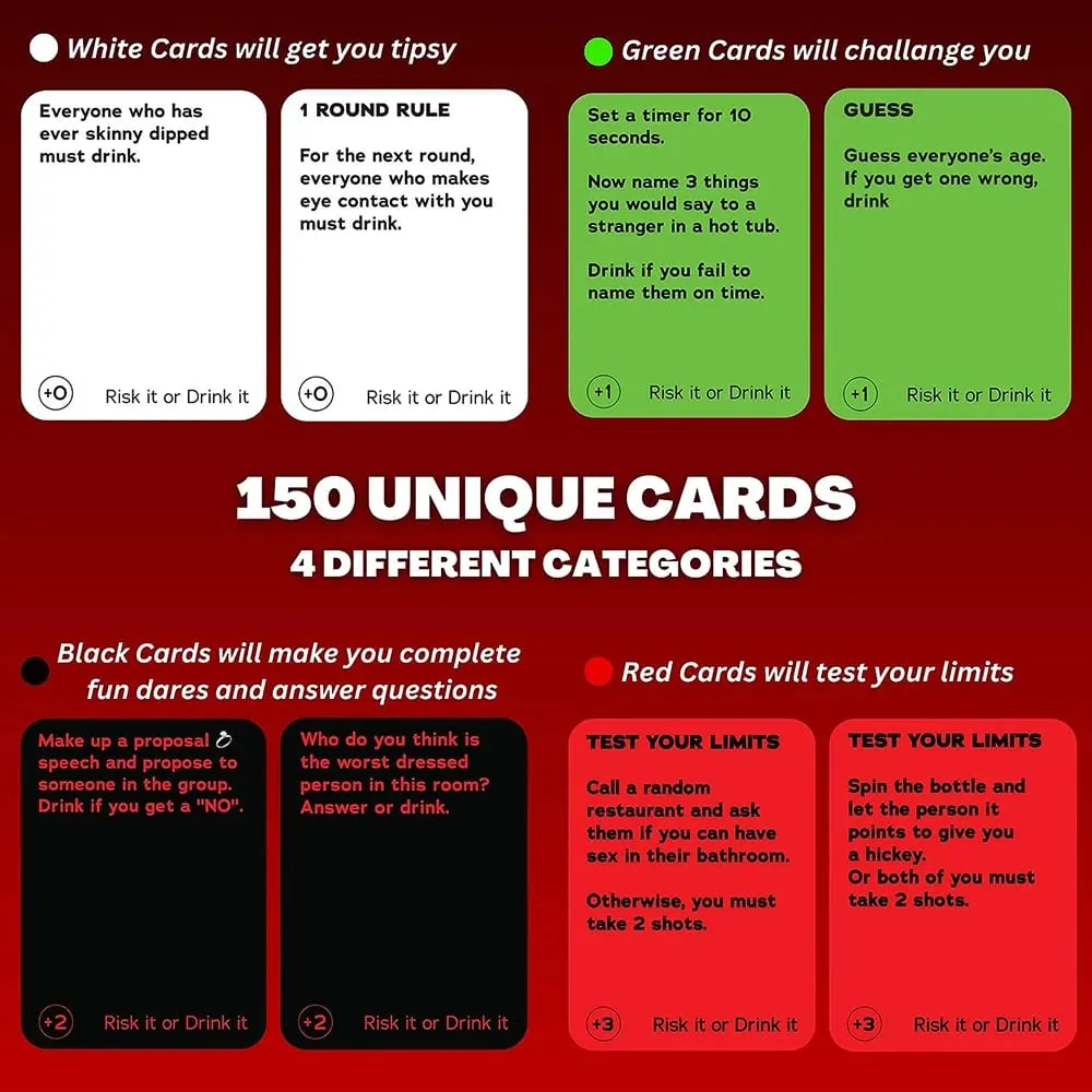 Risk It Or Drink It Fun Party Game For College Card Game Drinking Game Pregame Night Hilarious Dares Challenges Questions Adults — image 5
