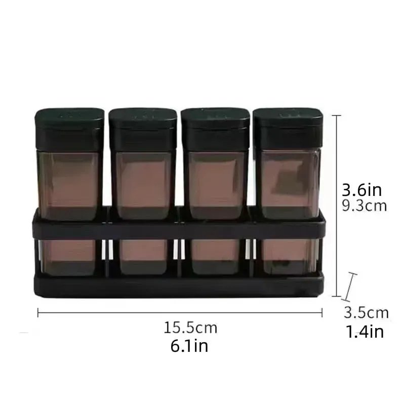 Spice Organizer Set 4-in-1 - Stackable Kitchen Bottles Airtight Lids for Salt Pepper Baking Countertop Space Saver Jars