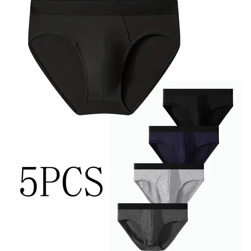 5PCS/SET Men's Underwear Solid Color Men's Briefs High Stretch Panties Breathable Fashion Men's Underpant Plus Size Briefs — image 7