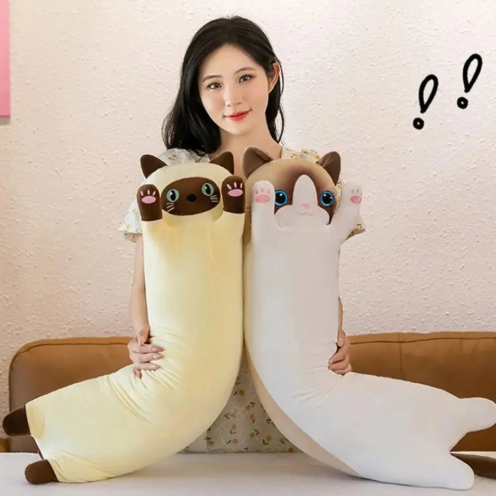 Lindo gato de peluche de 50/70cm, almohada larga y encantadora para dormir, Animal relleno creativo suave, decoración del hogar — image 4