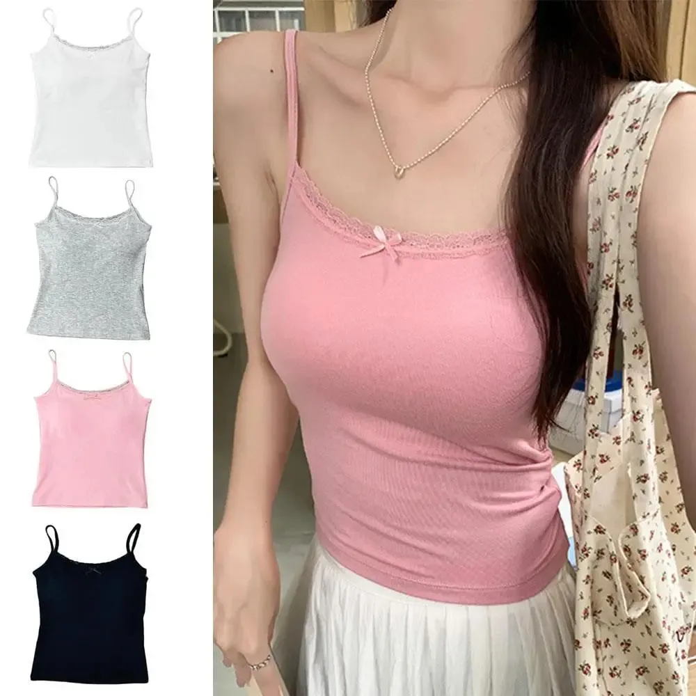 Lace Undershirt With Bra Pads Sweet Underwear Beauty Back Strappy Tank Tops Slim Inner Wear Summer Women's Outside Versatile — image 3