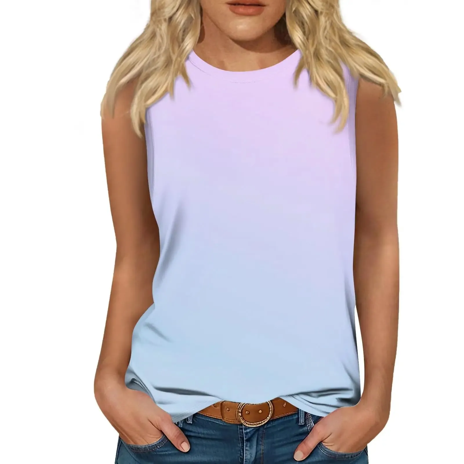 New Gradient Color 3D Print Tank Tops Women O-Neck Casual Vest Off Shoulder Y2k Sleeveless Top Harajuku Camisole Woman Clothing