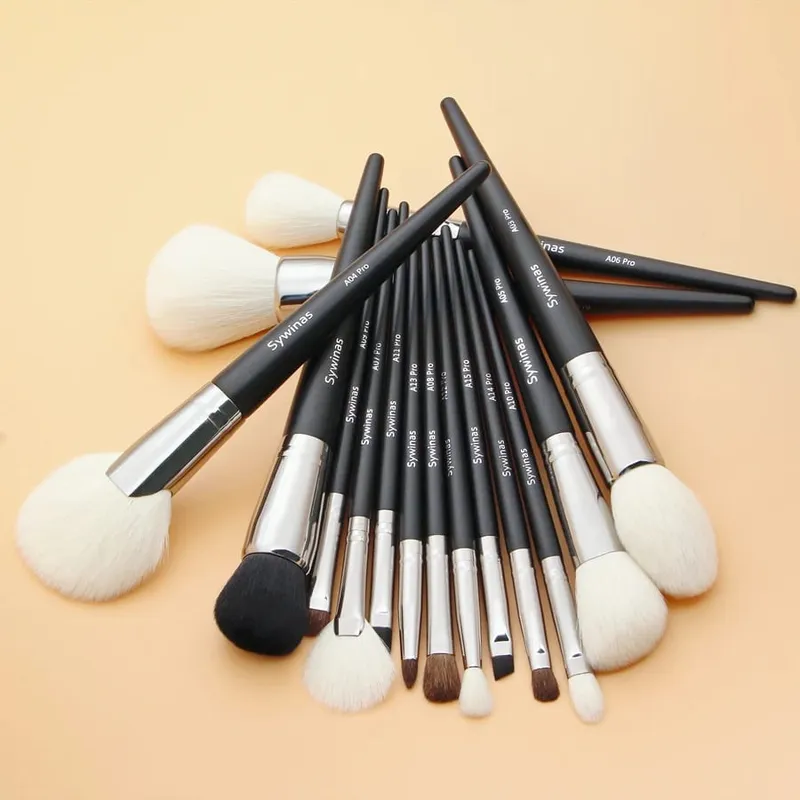 Sywinas Makeup Brush Set Kit 15pcs High Quality Black Natural Synthetic Hair Professional Makeup Brushes Tools — image 8